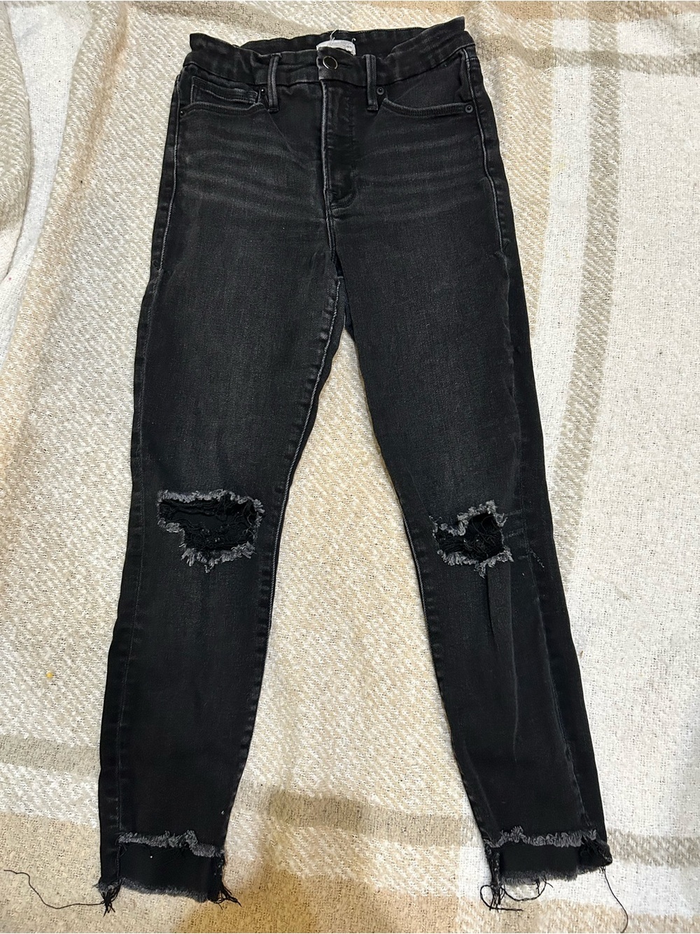 Good American Black High-Rise Distressed Skinny Jeans - Women's